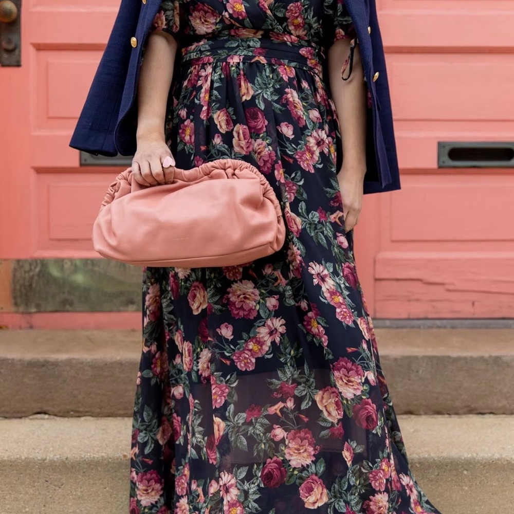 Floral Maxi Dress with Pink Clutch